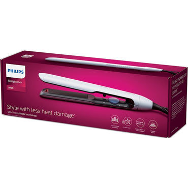 Placa de indreptat parul Philips Prestige BHS520/00, tehnologie ThermoShield, placi infuzate cu ulei de argan, 230°C, ingrijire ioni, 12 setari temperatura, husa termorezistenta, Albastru deschis