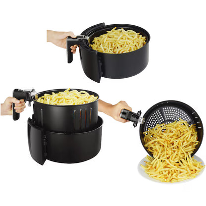 Friteuza cu aer cald FRAM Airfryer FAF-MD2000BK, gatire fara ulei, 2000W, capacitate cos 5L, afisaj digital, control Touch, vas detasabil anti-adeziv, termostat reglabil: 80-200˚C, negru