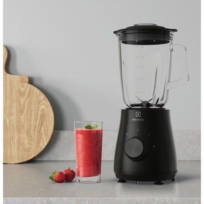 Blender Electrolux E3TB1-4GG, 500W, 1,5 l, 2 viteze + Pulse, 4 lame inox, cana sticla termo-rezistenta, negru