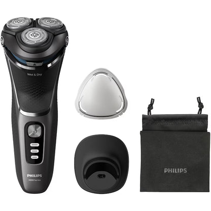 Aparat de ras PHILIPS Shaver Seria 3000 S3343/13, barbierit umed şi uscat, fara fir, capete 5D pivotante si flexibile, lame autoascutire, 60 min, sistem de barbierire anticoroziune, capac de protectie, suport de incarcare, Negru
