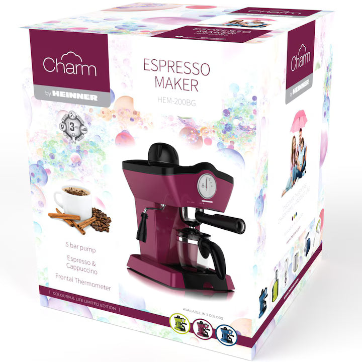 Espressor manual Heinner Charm HEM-200BG, 800W, 250ml, 3.5 bar, Visiniu