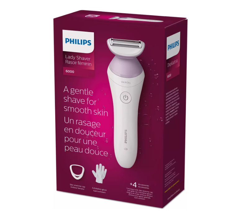 Aparat De Ras Fara Fir Umed Si Uscat Philips Lady Shaver Seria 6000 Brl136/00, Wet&Amp;Dry, 40 Min Utilizare, Manusa Exfoliere, /Mov, L X A X I (Mm)