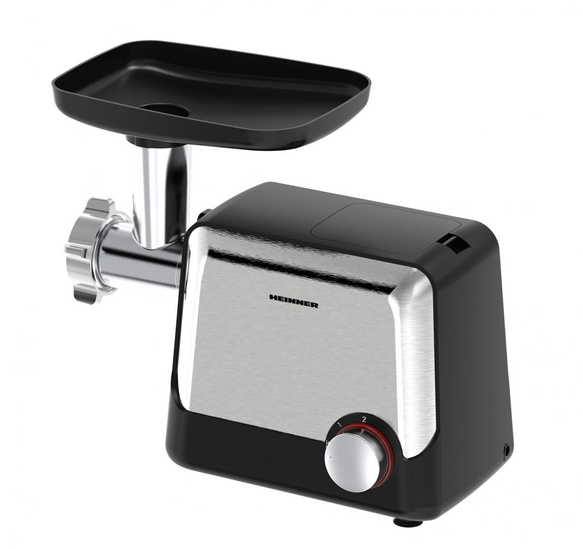 Masina de tocat Heinner HMG-2100BKS3, 2100W, 1.8 kg/min, accesoriu rosii, accesorii kibbe si carnati, cutit inox, 2 site metalica, Negru/Inox