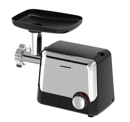 Masina de tocat Heinner HMG-2100BKS3, 2100W, 1.8 kg/min, accesoriu rosii, accesorii kibbe si carnati, cutit inox, 2 site metalica, Negru/Inox