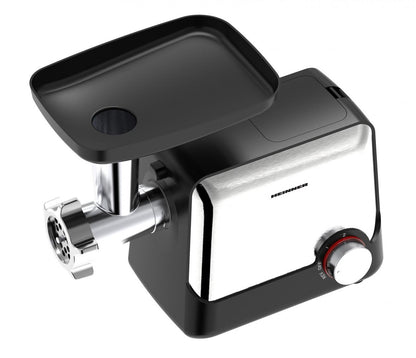Masina de tocat Heinner HMG-2100BKS3, 2100W, 1.8 kg/min, accesoriu rosii, accesorii kibbe si carnati, cutit inox, 2 site metalica, Negru/Inox
