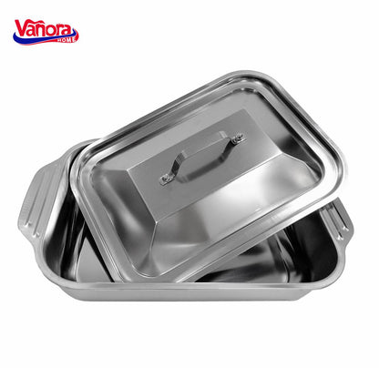 Tava inox cu capac Vanora Home Zira, 36.5 x 22 x 7 cm