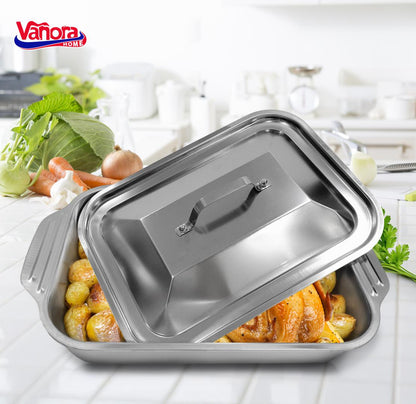 Tava inox cu capac Vanora Home Zira, 36.5 x 22 x 7 cm